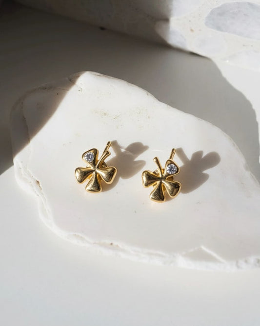 Brincos Trevo de Quatro Folhas - Banho Ouro 18k com Zircônia