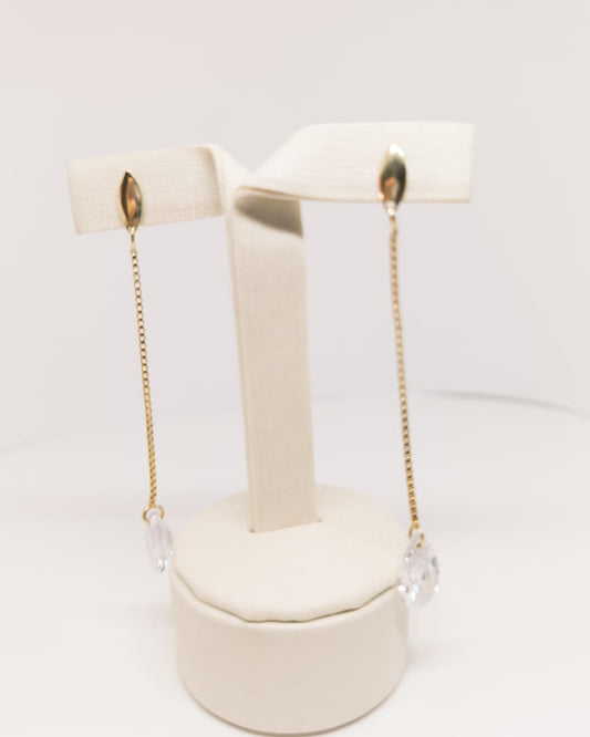 Brincos Longos Delicados - Banho Ouro 18k com Zircônia Gota