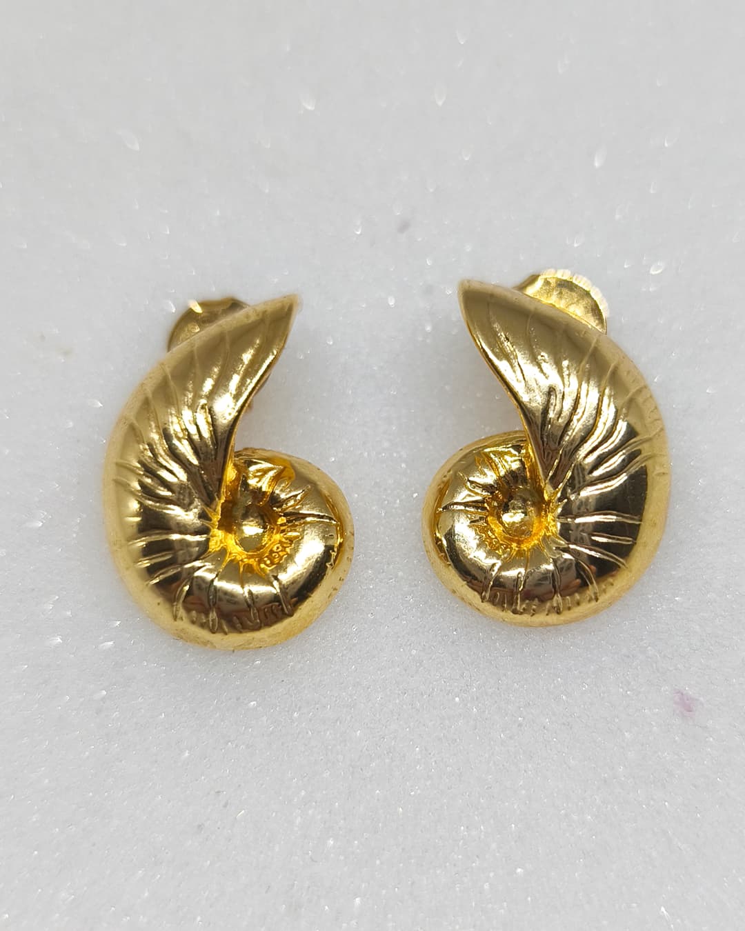 Brincos Concha Caracol Dourados - Design Marino Texturizado