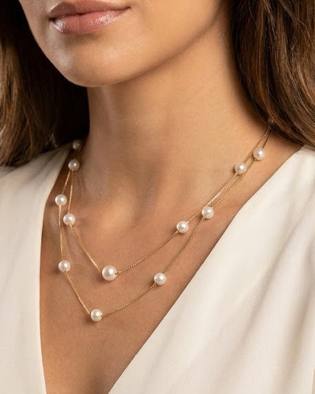 Colar Duplo Camadas com Pérolas